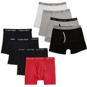 Calvin Klein Boys' Boxer Brief Underwear 8 Pack (Medium, Grey/Red/White/Black)