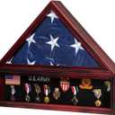 Large Military Shadow Box Solid Wood Burial Flag Display Case for American Veteran Flag Display Fit a Folded 5'x9.5' Flag Military Flag Display Case, Mahogany Finish