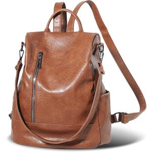 Women Backpack Purse PU Leather Anti-theft Casual Shoulder Bag Fashion Ladies Satchel Bags Brown, Medium