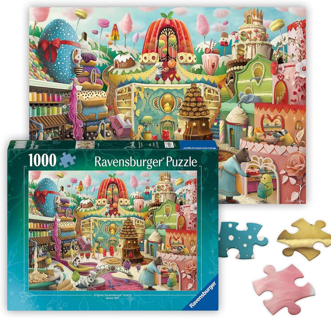 Ravensburger - Sweet Street - 1000 Piece Jigsaw Puzzle - Bold, Bright, Charming Animals and Incredible Treats - Enticing Imagery - Frameable - Premium Quality - Puzzles for Adults, 27.5 X 19.5