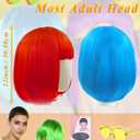 LOHO MAGICA 4 Pack Colored Wigs Neon Colorful Wig Short Bob Hair Wig Neon Fun Party Wig Costume Wigs with Heart Sunglasses(Blue, Red, Green, Pink)