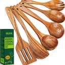 6 Pcs Wooden Cooking Spoons Set  Natural Teak Wood, Safe for Nonstick Cookware & Healthy Kitchen Utensils