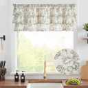 jinchan Ruffled Floral Valance Linen Shabby Chic Small Window Curtain 18 Inch Farmhouse Kitchen Valance for Bedroom Living Room Decor Cottage Rustic Window Treatments 1 Panel Green on Beige