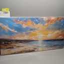 Large Canvas Wall Art Seascape Canvas Beach Pictures Sunset Clouds Ocean Waves Mountains Oil Canvas Paintings Wall Painting Rustic Home Decor Wall Decor for Living Room Office Ready to Hang 24x45inch