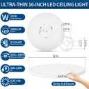 Modern 16'' Led Ceiling Light Fixture, 0.67 Inch Ultra Thin Flush Mount, Dimmable & 3000K/4500K/6000K Selectable, 28W 2800LM, White, for Bedroom, Kitchen, Dining Room, Living Room, Home Office