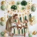 ANSOMO Sage Green Happy Birthday Party Decorations Retro Green Nude Ivory Dark Olive Kraft Paper Banner Balloons Neutral Rustic Boho Blush Safari Botanical Greenery Wild Dcor Supplies Women Adults
