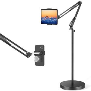 Tablet Floor Stand with 12lb Base - Adjustable Height Heat-Resistant Anti-Scratch Stretchable Swivel Holder, Compatible with iPhone iPad Pro Air Mini, Samsung, Kindle, Cell Phones 4.7"-13" - Large