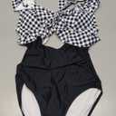 Eomenie One Piece Swimsuit for Women Tummy Control Ruffle Bathing Suit V Neck Ruched Swim Suit Slimming Cutout Swimwear, Size M