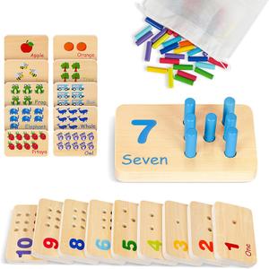 TOOKYLAND Peg Board Toddler Toys, Counting Wooden Toys with 55 Pegs, Wooden Math Manipulatives,Montessori Math and Numbers for Kids & Kindergarten Learning Activities