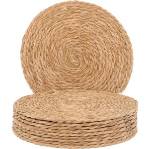 GENMOUS Woven Placemats Set of 10, 12" Round Placemats Natural Water Hyacinth Boho Placemats, Farmhouse Rattan Chargers for Dinner Plates, Rustic Braided Wicker Table Mats for Dining Table, Home, Wedding