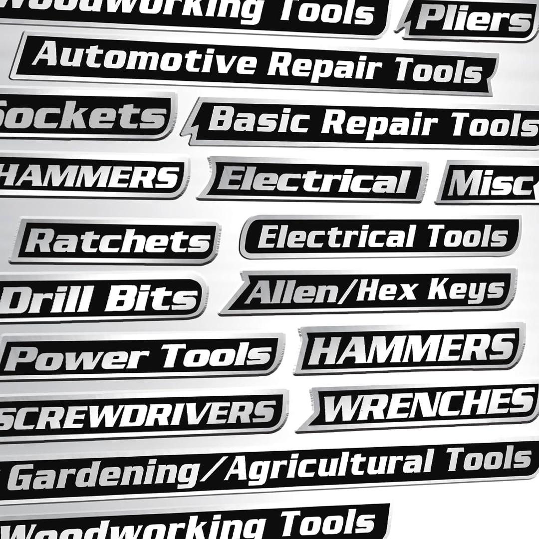 18 Pack of Magnetic Tool Box Labels, Magnetic Toolbox Labels, New 3D-Printed Tool Box Labels, Reusable Tags for Steel Toolboxes, Carts, Drawers, and Cabinets (Black)