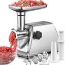 AIRMSEN Electric Meat Grinder  Heavy Duty Professional Stainless Steel Sausage Maker & Stuffer with 3 Plates, 2 Stainless Blades & Kubbe Kit  Fast, Quiet, Easy to Clean for Home Kitchen Use (Large)