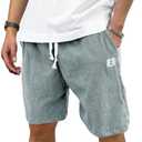 PLEPAN Mens Corduroy Shorts Casual Elastic Waist Drawstring Summer Beach Short M