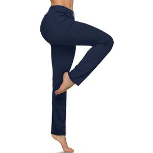 TSLA Women's Yoga & Dress Pants, Office Business Casual Work Slacks, Stretch Straight Leg/Bootcut Pants with 4 Pockets (Slacks Petite Navy) S 