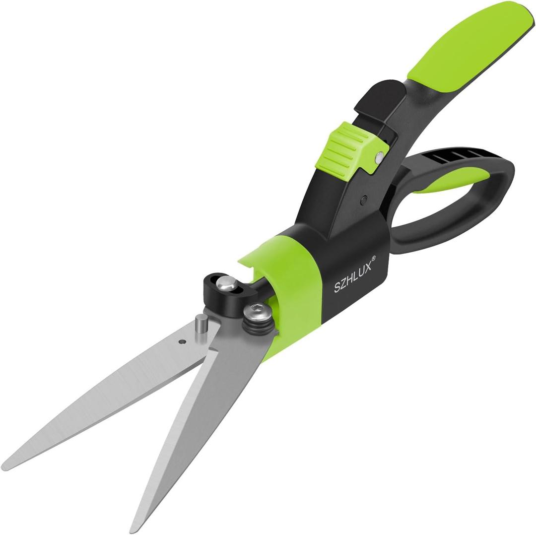 SZHLUX Grass Shears 360-Degree Swivel Blades, Ultra-Sharp Grass Cutter with 5 Stainless Steel Blades, Gardening Shears and Plant Cutting Scissors