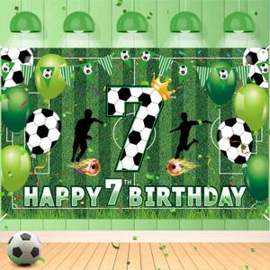 Soccer 7th Birthday Party Decorations - Happy Birthday Banner for Boys, Kids, Teens - Large Sport Themed Football Anniversary Party Supplies