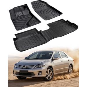 DiffCar for Toyota Corolla Floor Mats 2009-2013 (Only Fit Sedan), for Toyota Matrix Accessories, for Pontiac Vibe 2009 2010 All Weather Floor Mats Rubber Car Liner Full Set for Corolla TPE Black Rug