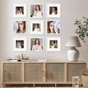 10x10 Picture Frame Set of 9, Display Pictures 8x8 with Mat or 10x10 without Mat, Multi Collage Gallery Square Photo Frames for Wall or Tabletop, White