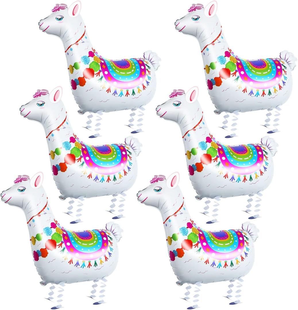 Sosation 6 Pcs Walking Llama Animal Balloons Self Standing Lovely White Alpaca Llama Foil Balloons for Mexican Fiesta Themed Party Birthday Party Bridal Shower Wedding Decorations