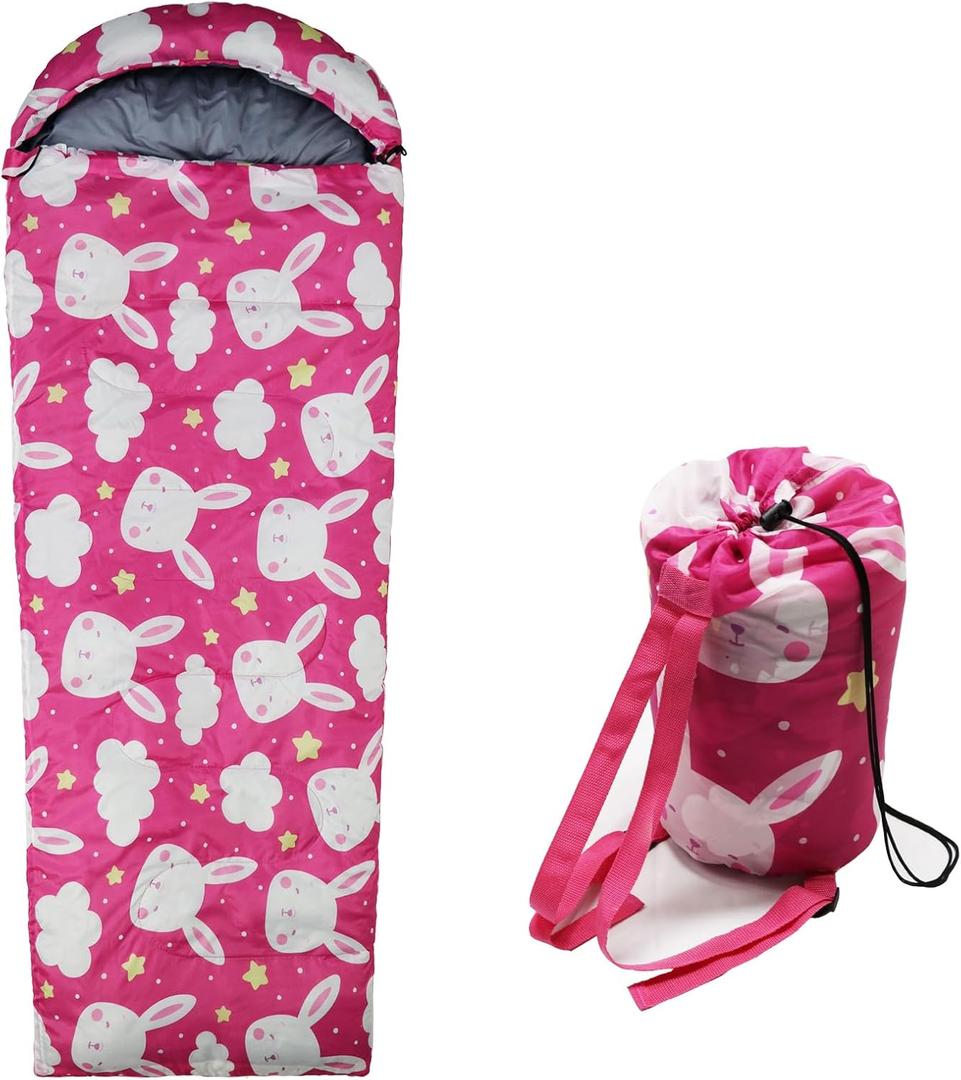 Kids Sleeping Bags - Camping Sleeping Bags with Carry Bag - Compact Sleeping Bag for Hiking, Backpacking 3 Season Warm & Cool Weather, Lightweight Waterproof Outdoor Travel for Boys Girls (Pink-Teen)