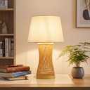Booniture Boho Table Lamp, 17" Bamboo Bedside Lamp for Living Room
