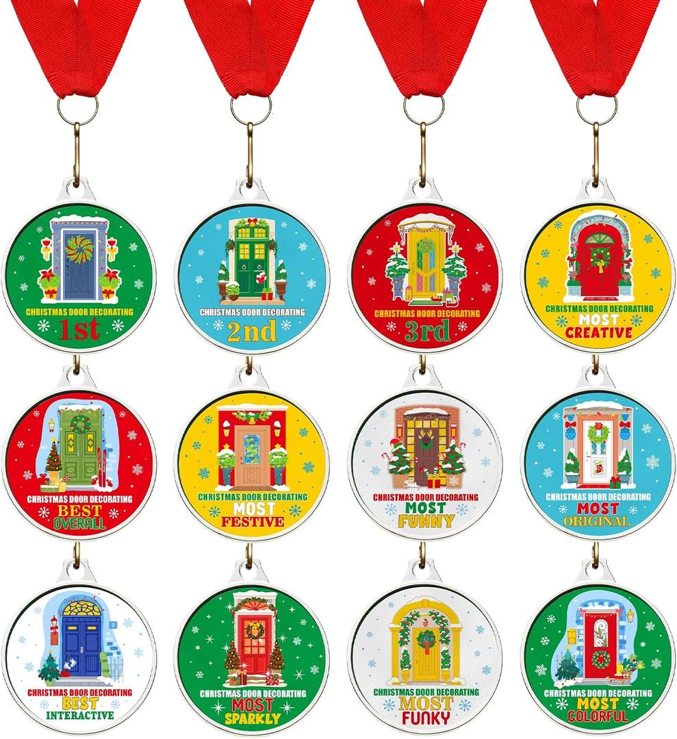 Cholemy 12 Pcs Christmas Medal Awards 2'' 12 Style Christmas Contest Prizes Medals for Xmas Decorating Party Ornament Supply