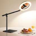 LUXSURE Ring Light with Stand for Desk,Adjustable Overhead Phone Mount with 10" Selfie Light Phone Tripod with Ring Light and Remote, Phone Stand with Light for Video Recording,Live Stream,Cooking (Black)