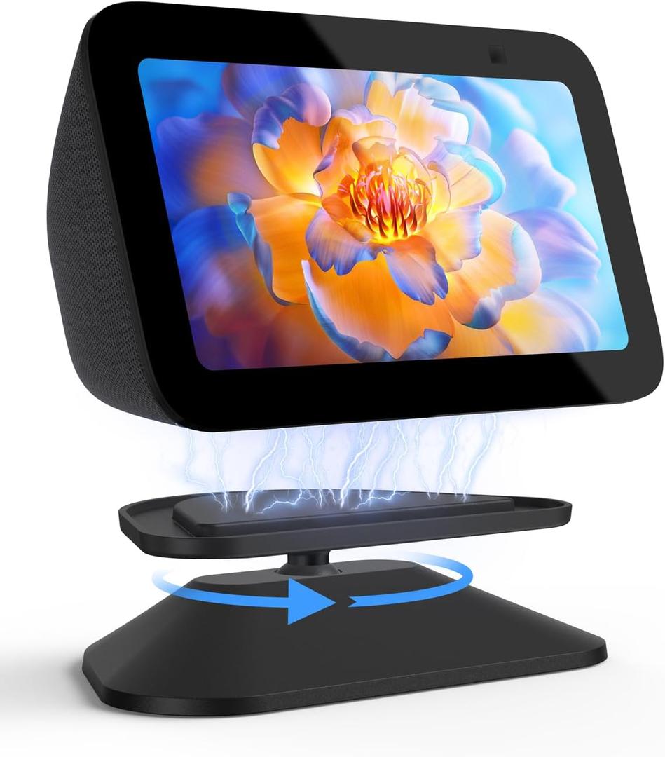 Maxonar Stand for Echo Show 5 (3rd Gen), Adjustable Tilt Swivel Stand Anti-Slip Base Strong Magnetic Compatible with 2023 Release Show 5 Smart Display & Mobile Phone 12/13/14 with Magnetic Case- Black