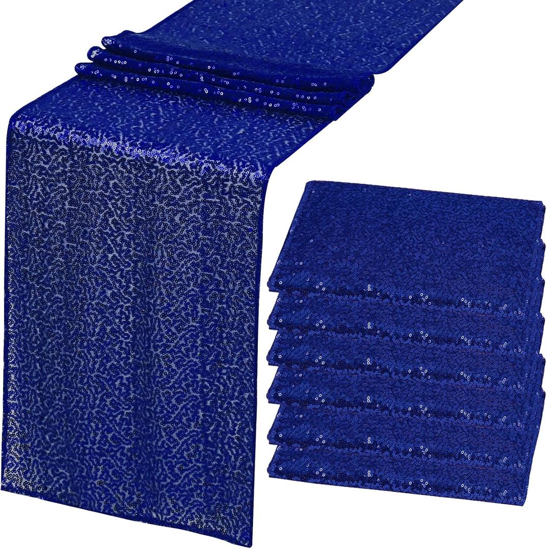 6 Pack Royal Blue Sequin Table Runner 12" x 72" Sparkle Table Runner for Baby Bridal Shower Wedding Birthday Party Table Decor (Royal Blue)
