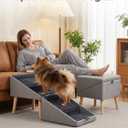 Split Ottoman Dog Ramp for Couch, 17.52" H Dog Stairs for Small Dogs and Cats, Foldable Pet Steps for Puppy and Medium/Senior Dogs,Non-Slip and Portable (Light Grey)