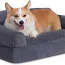 Hollypet Fluffy Plush Dog Cat Pet Couch Soft Calming Sofa Bed for Medium Small Cats and Dogs, Gray, M (28"L x 21"W x 10"Th)