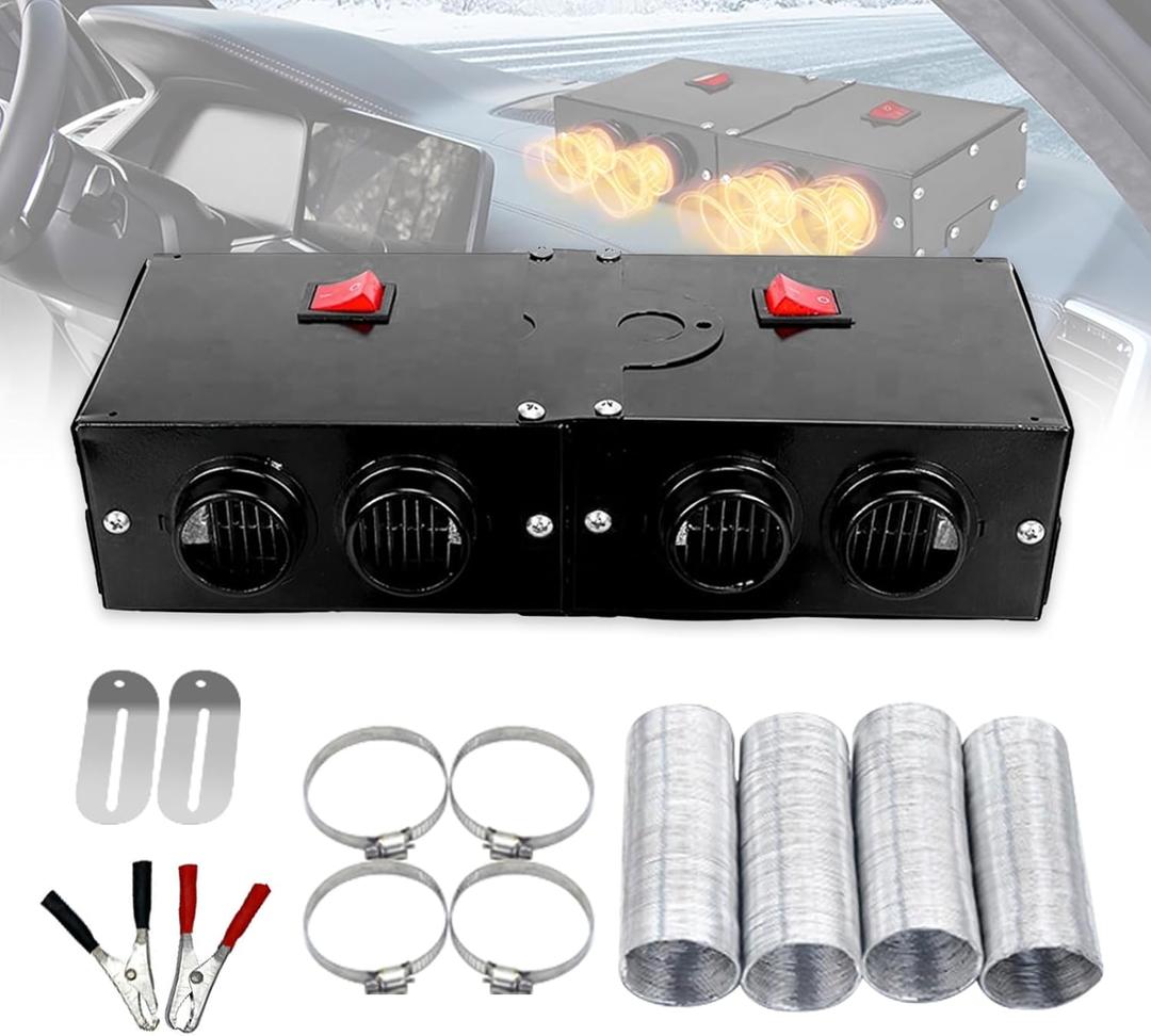 12V Car Heater Defroster, 500W Universal Windscreen Demister, 4 Holes Portable Car Defroster Windshield Heater for Truck Car Winter Defrosting Defogging Fast Heating with Mounting Accessories