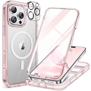 Miracase for iPhone 16 Pro Case Full-Body Phone with Built-in Glass Screen Protector, [Compatible with MagSafe] Military Drop Proof 16 Pro Cover Bumper 6.3 inch, Clear Pink