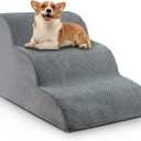 Chic Threads Dog Stairs for Small Dogs, 3-Step Dog Stairs for High Beds and Couch, Pet Steps for Small Dogs and Cats，Non-Slip Stable Indoor Dog Steps, Grey 22.4"D x 15.7"W x 15.7"H