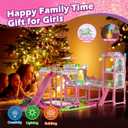 Princess Doll House for Girls, Dream Dollhouse with Track Car Toy Set, Dolls, Pets, Lights, Furniture and Accessories, Toddler Doll House Playset Gifts for 3 4 5 6 7 8 9 10+ Year Old Girls Toys, Pink (Style 2)