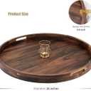 26 Inches Extra Large Round Black Walnut Wood Ottoman Tray with Handles, Serve Tea, Coffee, Classic Circular Wooden Decorative Serving Tray
