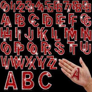 72 Pcs Rhinestone Letter Stickers - Crystal Alphabet A-Z & Number 0-9 Self-Adhesive Letter Patches Bling Glitter Stickers for Clothing Craft Decor (Red)