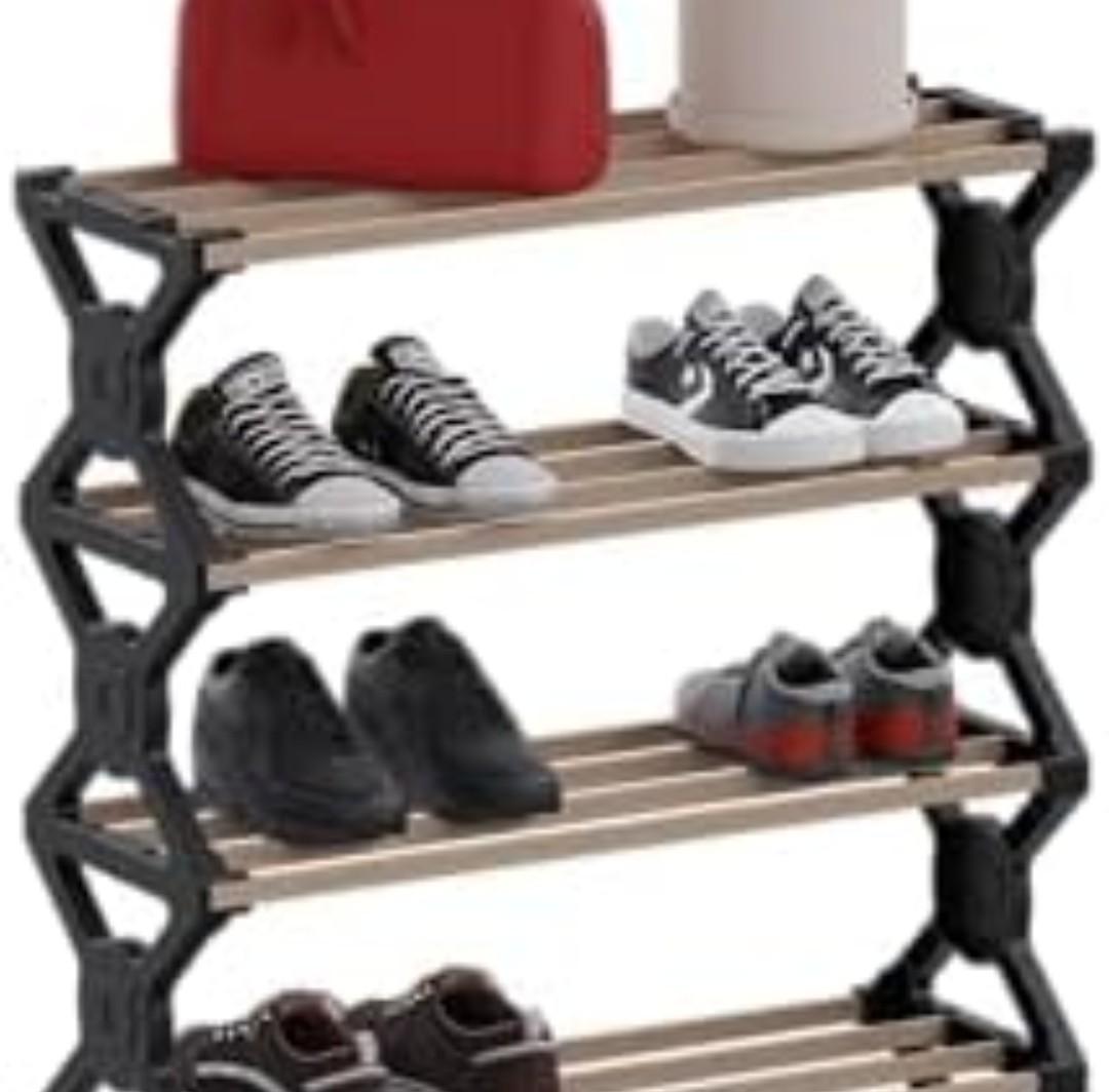 Stick Wood Shoe Rack Organizer, 5 Tier Shoe Shelf Storage Organizer, for Entryway, Hallway, and Closet