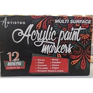ARTISTRO 12 Acrylic Paint Markers Medium Tip- Easy for All Ages & Levels Acrylic Paint Pens for Fabric, Rocks, Paper, Wood, Canvas, Glass, DIY