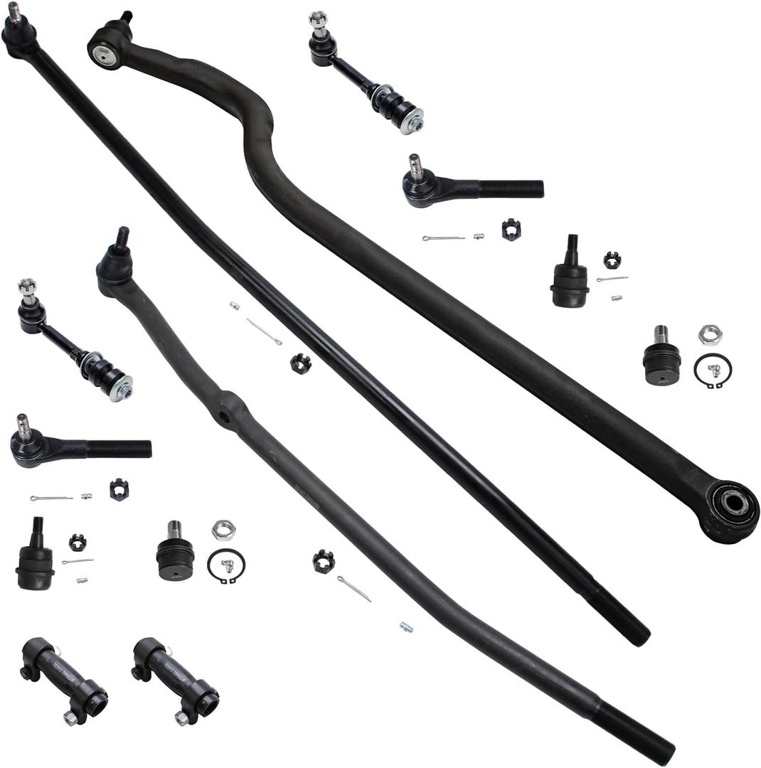 Detroit Axle - 4WD Front 13pc Suspension Kit for 1998-1999 Dodge Ram 1500 2500, 4 Tie Rods 4 Ball Joints 2 Sway Bars 2 Adjusting Sleeves 1 Track Bar Replacement