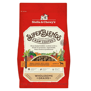 Stella & Chewy's SuperBlends Raw Coated Wholesome Grains Grass-Fed Beef, Beef Liver & Lamb Recipe with Superfoods, 3.5 lb. Bag