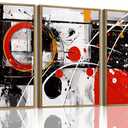 OIQArtOIQ 3 Piece Large Abstract Canvas Wall Art For Living Room Red Black Grey Framed Wall Art Modern Minimalist Luxury Energizing Aesthetic Art Prints Artwork For Bedroom Office Dining Room 24x36 in