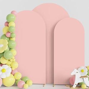 Asee'm Wedding Arch Cover Fitted Spandex Covers (7.2FT, 6.6FT, 6FT) 2-Sided Round Top Chiara Backdrop Stand Cover Set of 3 for Party Birthday Banquet Decoration Pale Pink 