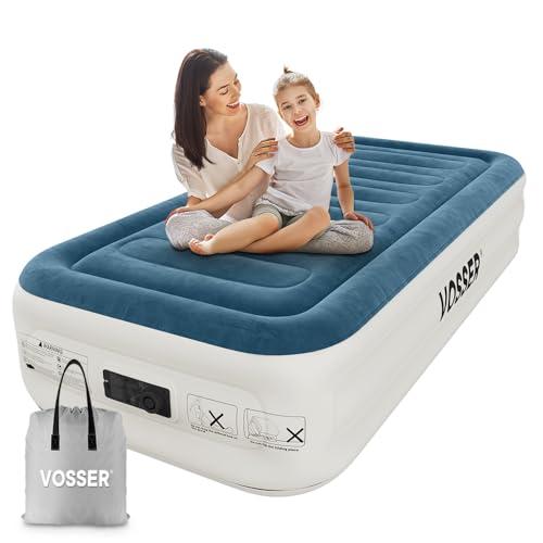 VOSSER Twin Air Mattress with Built-in Pump,Fast & Easy Inflation/Deflation Inflatable Mattress, Foldable Blow Up Mattress with Storage Bag, Inflatable Bed for Home, Camping & Guests Twin 18 Inch