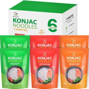 Soeos Konjac Noodles, Shirataki Noodle, Low Calorie, Low Carb, Keto and Paleo Friendly, 3 Variety Noodles, Fettuccine, Angel Hair, Spaghetti, 8.8 oz (250 g)*6 Exp 12/19/26