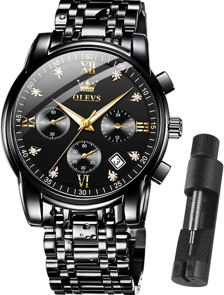 OLEVS Mens Watches Waterproof Stainless Steel Adjustable Bracelet Watch Quartz Analog Watch for Men Fashion Business Classic Mens's Wrist watch's Casual Watches Gold/Blue/Black/White/Face/Dial