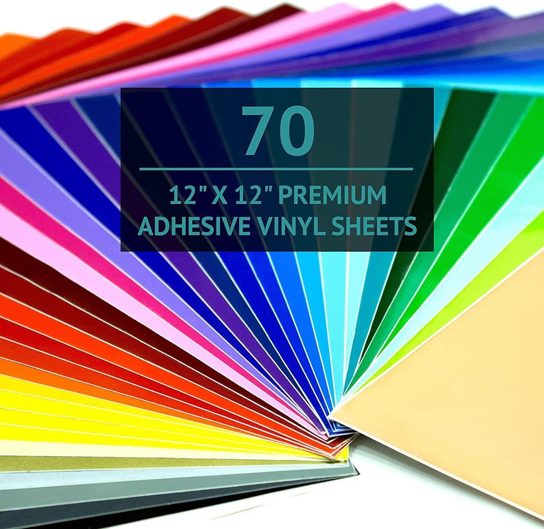 Bright Idea Permanent Vinyl, 70 Pack 12 "x 12" Vinyl Sheets Compatible with Cutting Machine,Permanent Bundle for Crafter