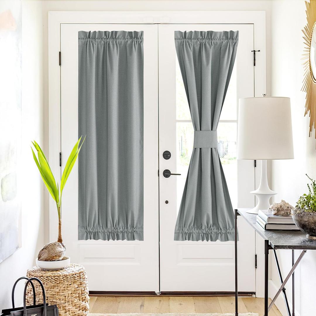 NICETOWN Sidelight French Door Blackout Curtain Light Blocking Window Treatment for Narrow Glass Door Rod Pocket Linen Blackout Drapes with Tieback 25 inch by 72 inch, Grey, 1 Panel