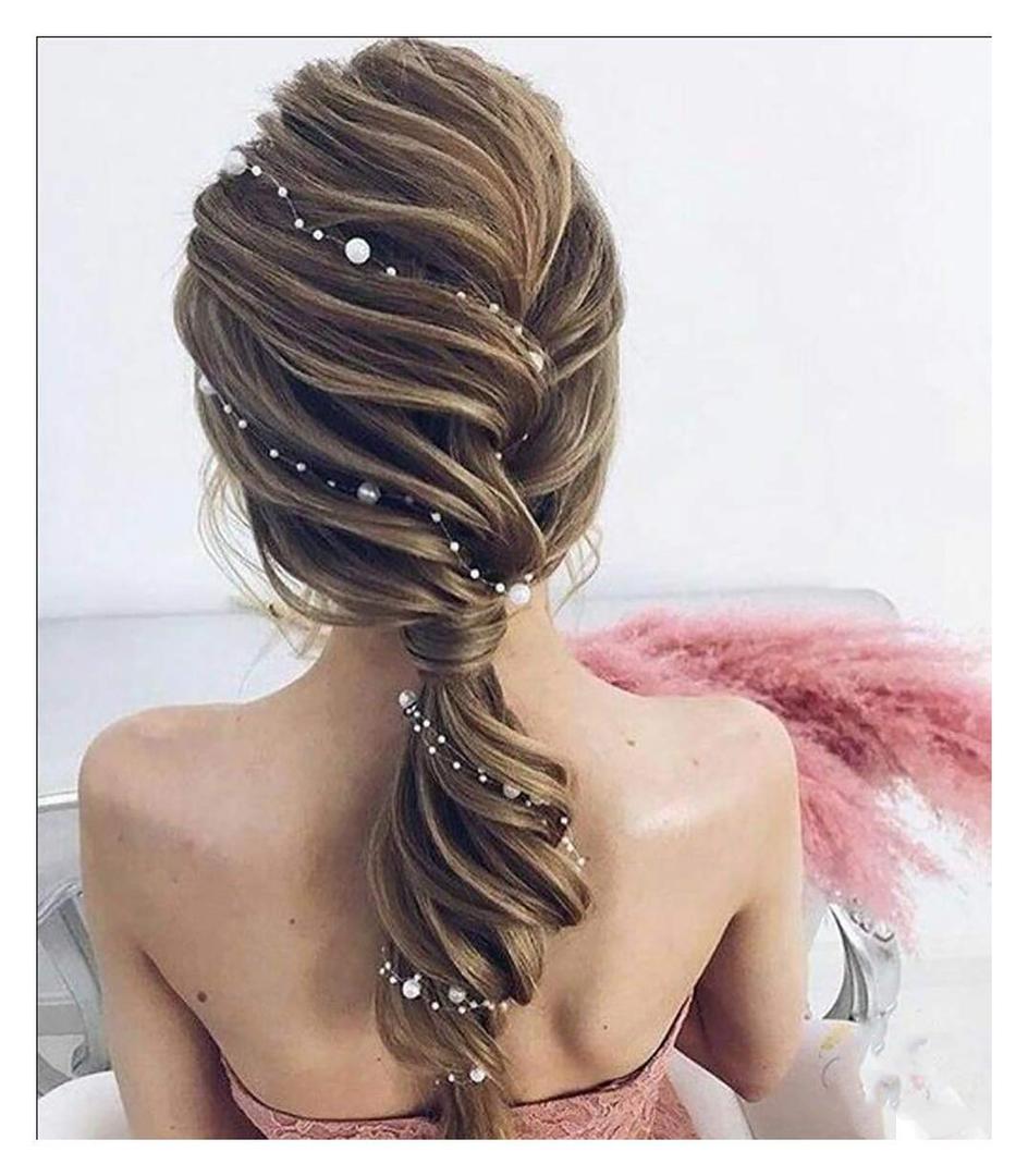 Chargances Handmade Boho Bridal Hair Vine Set - Pearl Ivory Wedding Headpiece with Long Headband and Hair Jewelry (Silver) (Silver)