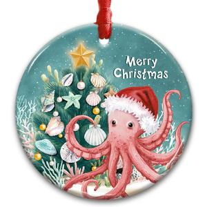 Octopus Ornament 2025 - Funny Santa Octopus Christmas Tree Decoration, Cute Sea Animal Xmas Gift for Ocean and Marine Life Lovers